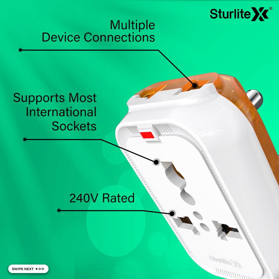 1738484077 Sturlite Alyx 3 Pin Plug Universal AC Travel Adapter ABS Strong Body Socket Pack of 1