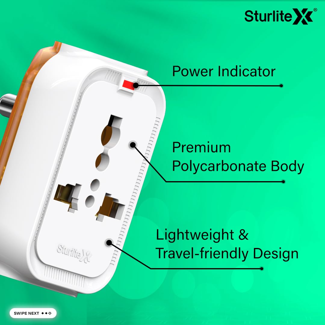 1738484079 Sturlite Alyx 3 Pin Plug Universal AC Travel Adapter ABS Strong Body Socket Pack of 1