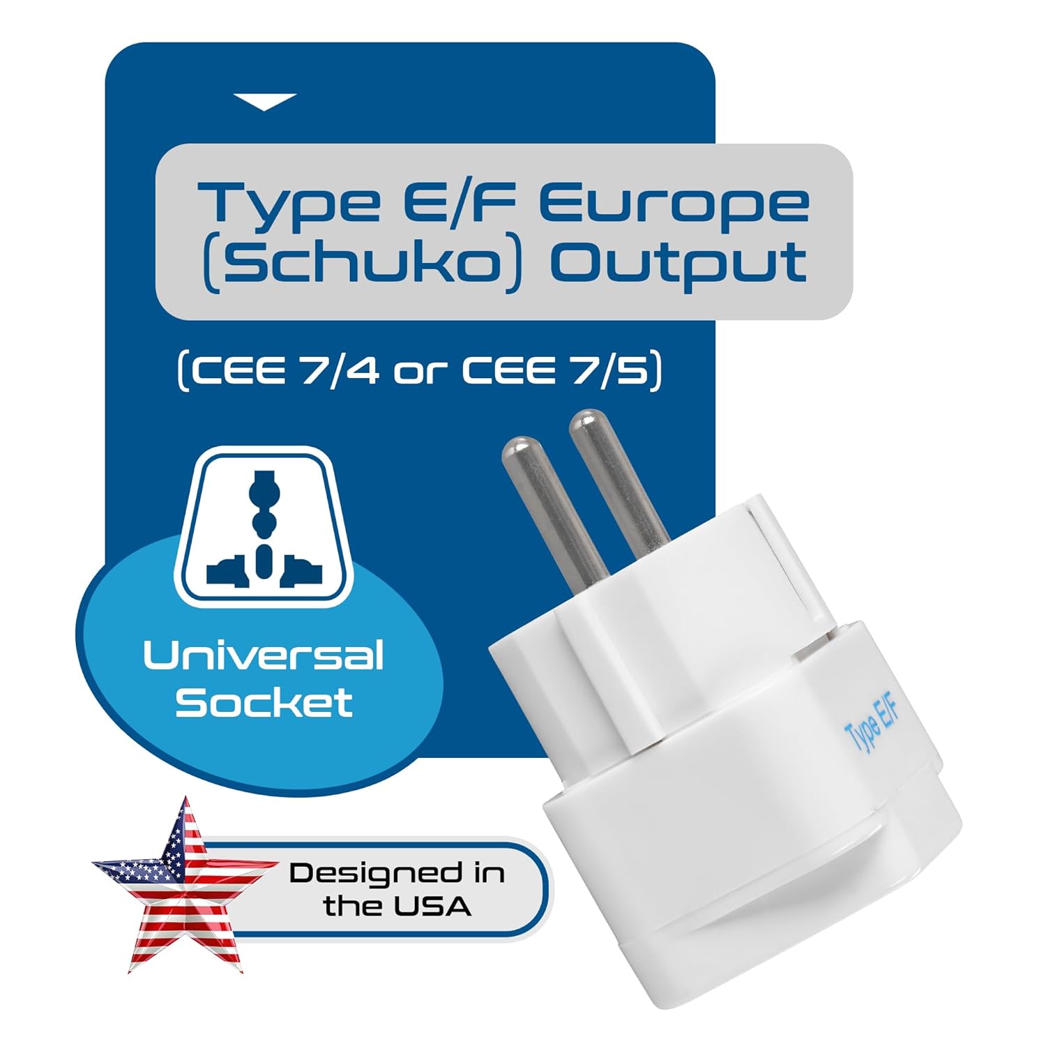 1738570552 Ceptics India to European Travel Adapter Schuko Type EF India to Europe CE Certified RoHS Compliant White 1 Pack 5 Years Warranty