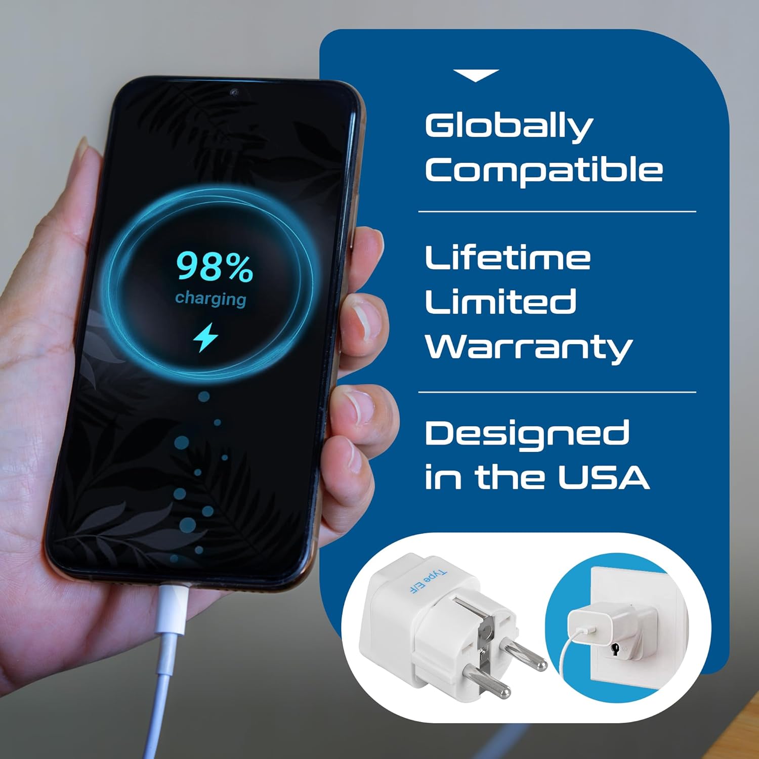 1738570554 Ceptics India to European Travel Adapter Schuko Type EF India to Europe CE Certified RoHS Compliant White 1 Pack 5 Years Warranty