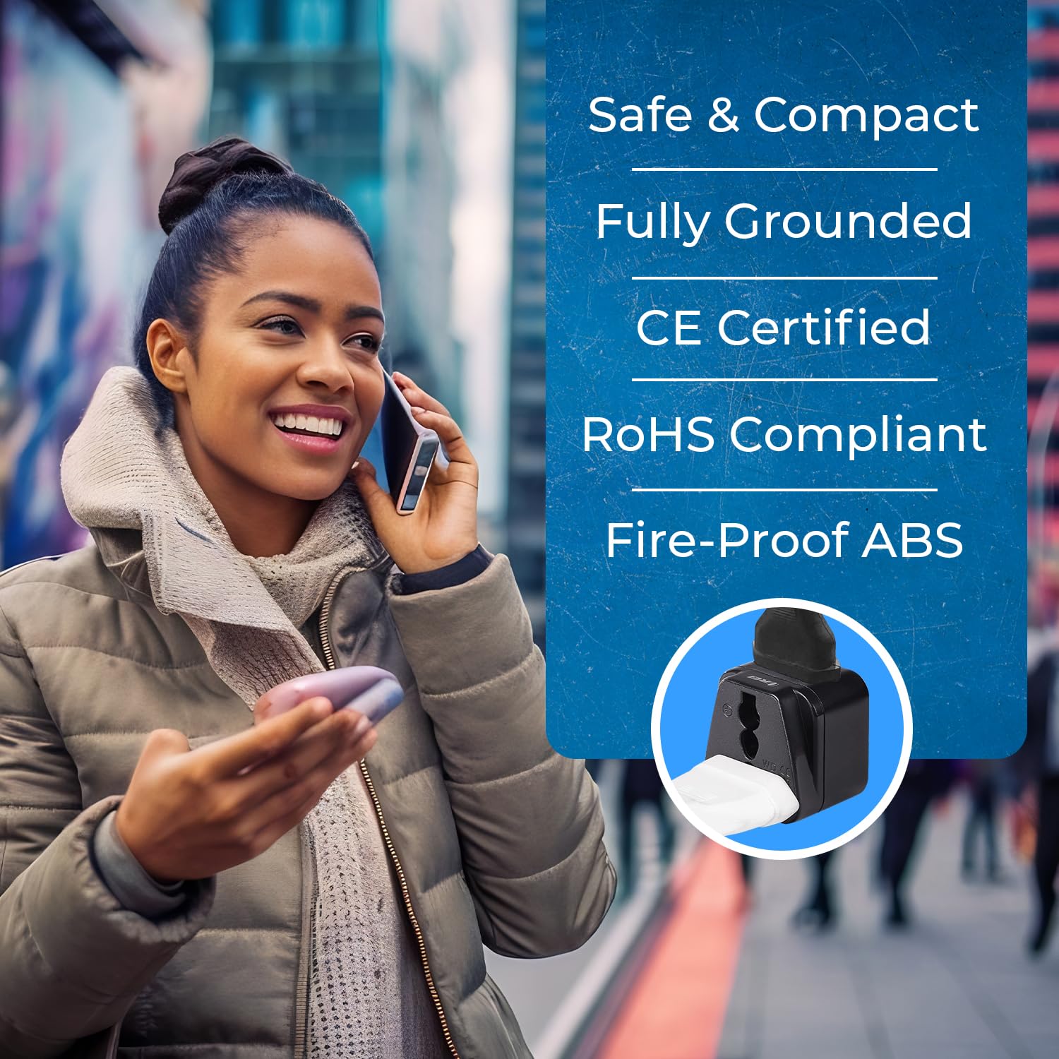 1738918052 OREI India to Canada USA Travel Adapter Philippines Type B Plug 2 in 1 Perfect for Laptop Chargers CE RoHS Black