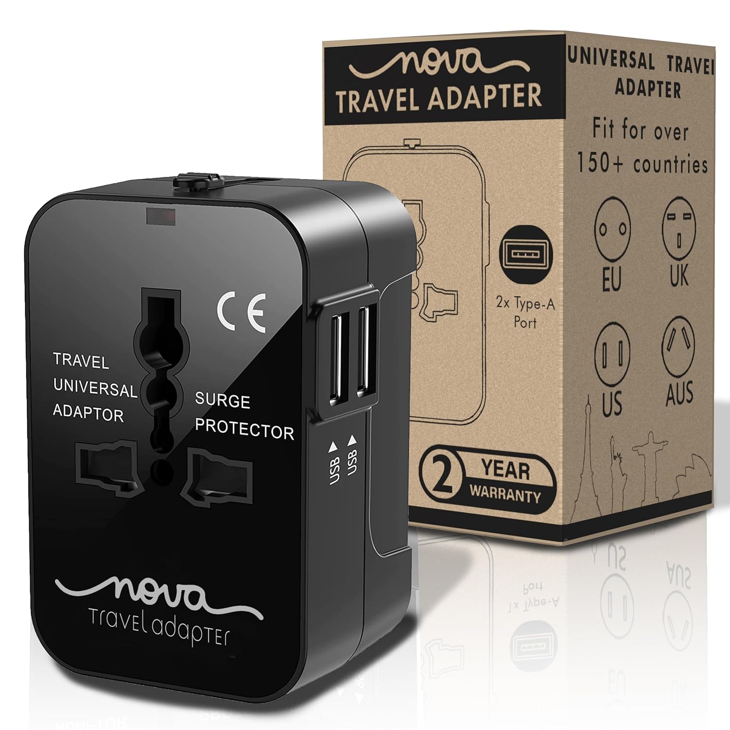Universal Travel Adapter Universal Adapter and International Travel Adapter Perfect for Multi Country Travel Compatible in Europe Asia UK US Essential for Global Travelers with 2 High Speed USB A