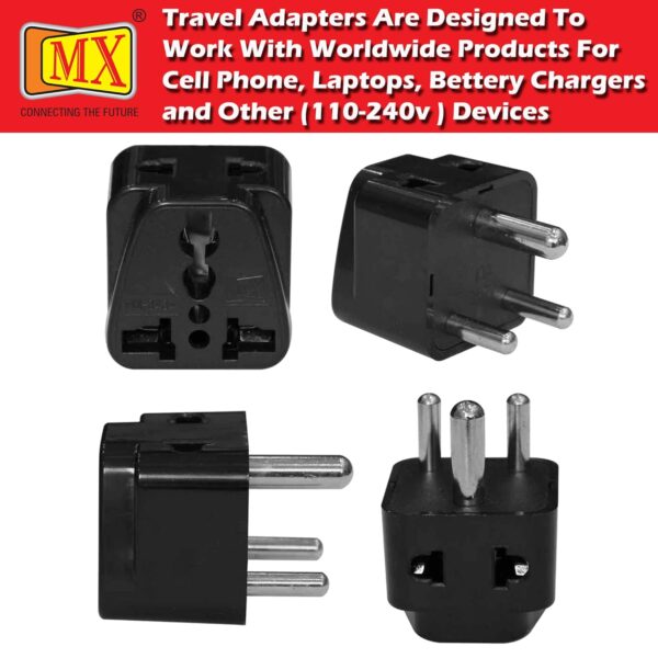 1739267919 MX Universal Travel Adapter Type D World USA UK China More to India 2 in 1 Conversion Plug for Home and Official use Black