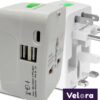 1739354418 Velora Universal Travel Adapter with USB C All in One Worldwide Charger and Power Converter AC Plug Adapter with USB Type C Ports for USA EU UK AUS White