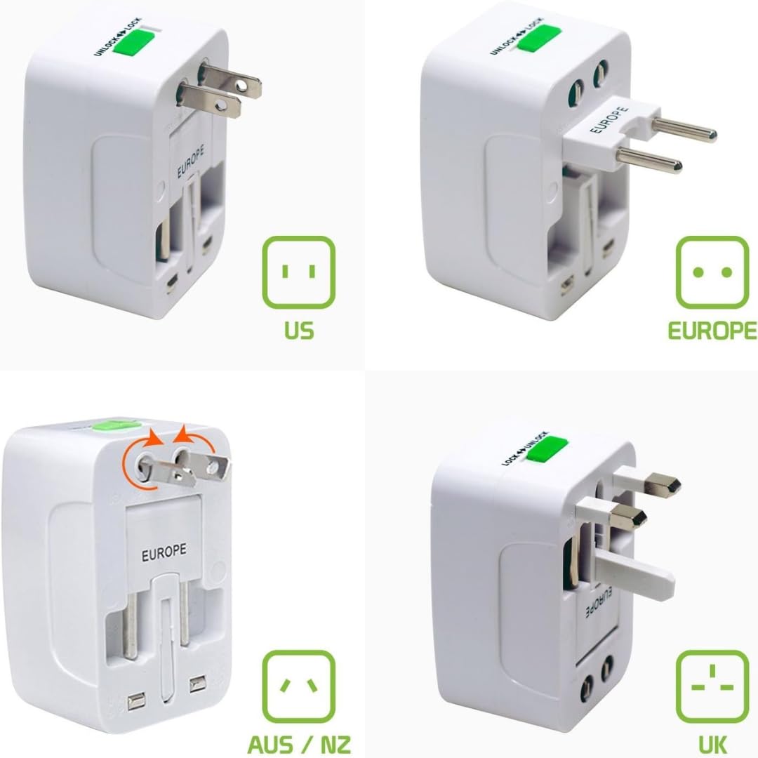 1739354421 Velora Universal Travel Adapter with USB C All in One Worldwide Charger and Power Converter AC Plug Adapter with USB Type C Ports for USA EU UK AUS White
