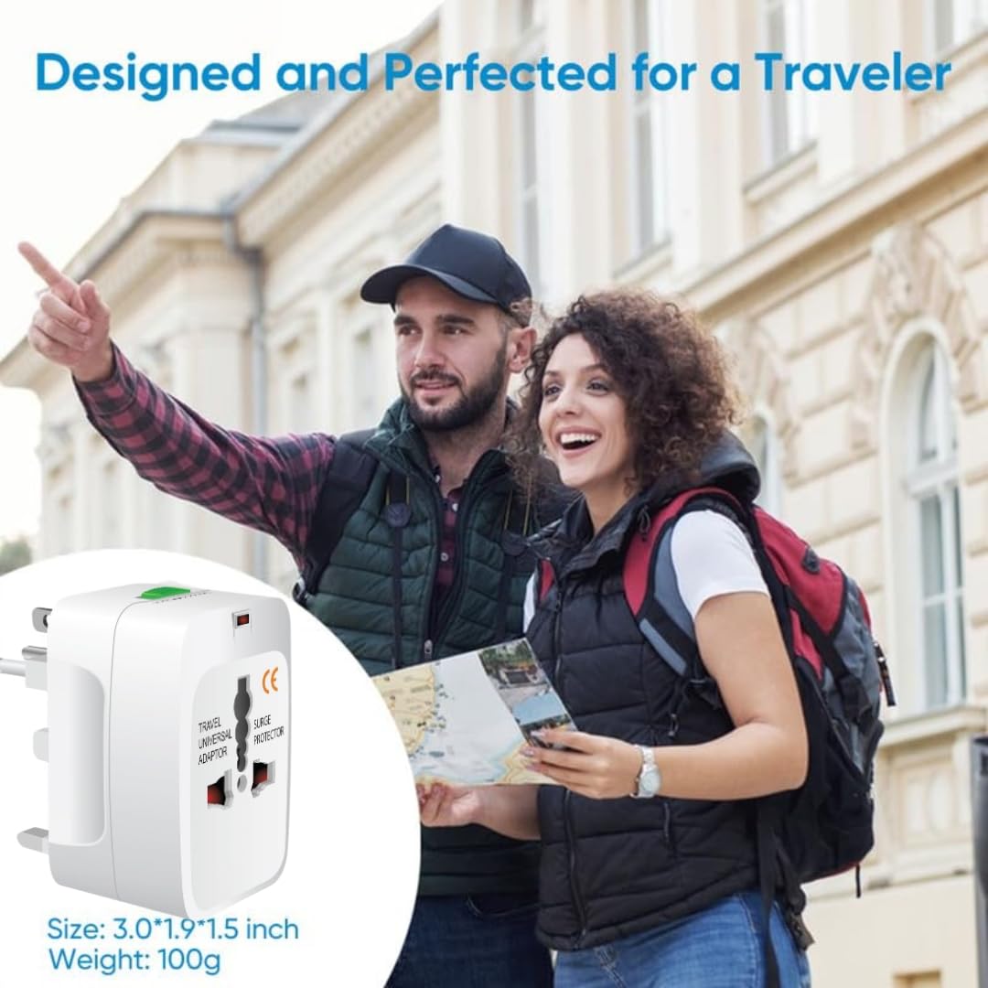 1739354425 Velora Universal Travel Adapter with USB C All in One Worldwide Charger and Power Converter AC Plug Adapter with USB Type C Ports for USA EU UK AUS White