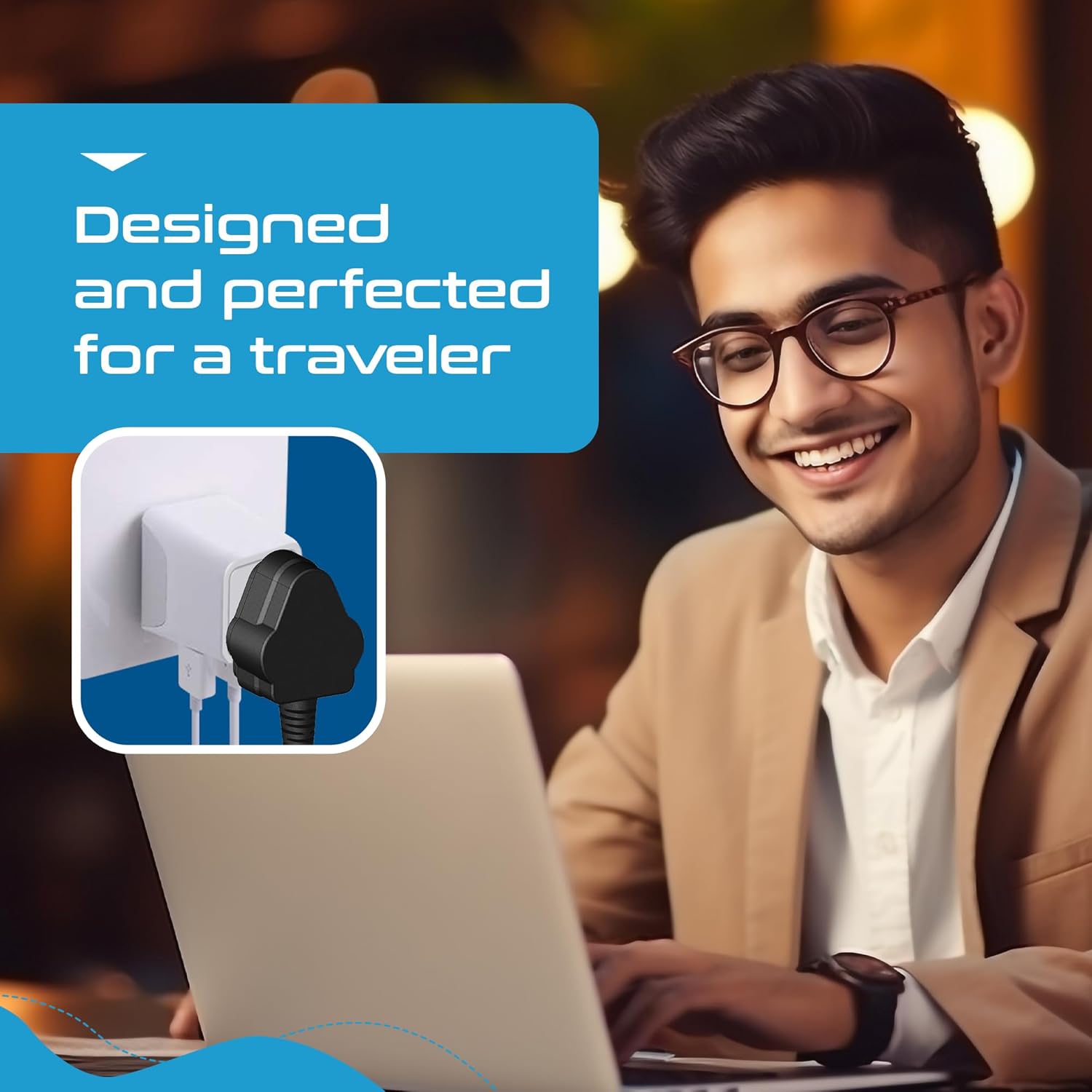 1739873578 Ceptics Multi Plug Socket with USB C 3 in 1 Multi Plug Port 3 Pin Multi Plug Socket Travel Adapter India to Type D Multiple Plug Socket for Laptops Phones CE RoHS White 1 Pack