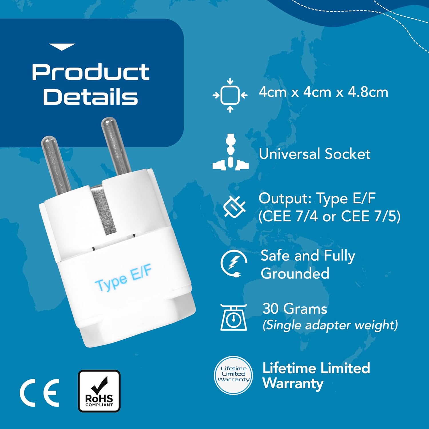 1739960020 Ceptics European Plug Adapter India to Europe Adapter Schuko Type EF Travel Adapter Europe CE Certified RoHS Compliant White 2 Pack 5 Years Warranty