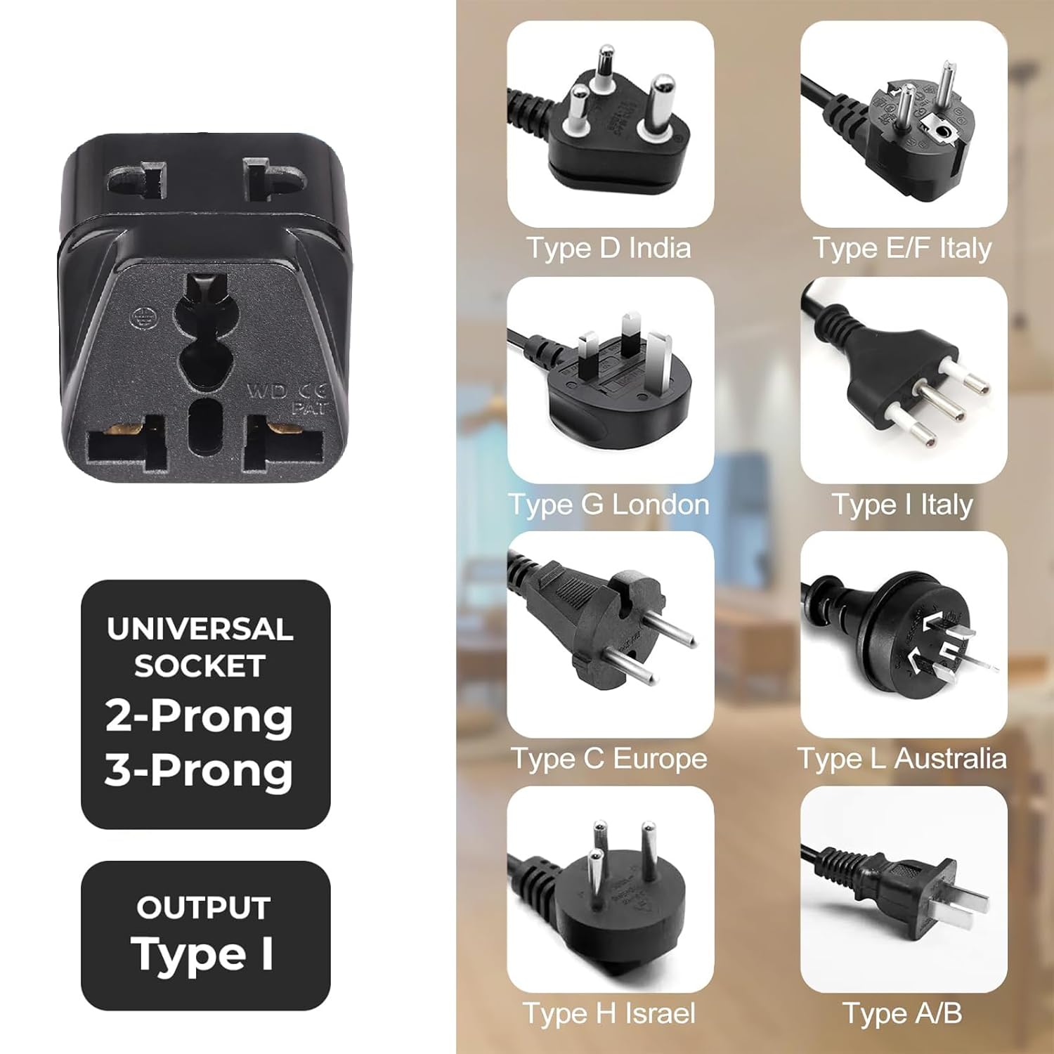 1740331705 Universal Travel Adapter for ChinaAustralia New Zealand2 in 1 Type I Plug AdapterIndia to China Plug with Dual OutputsPack of 1