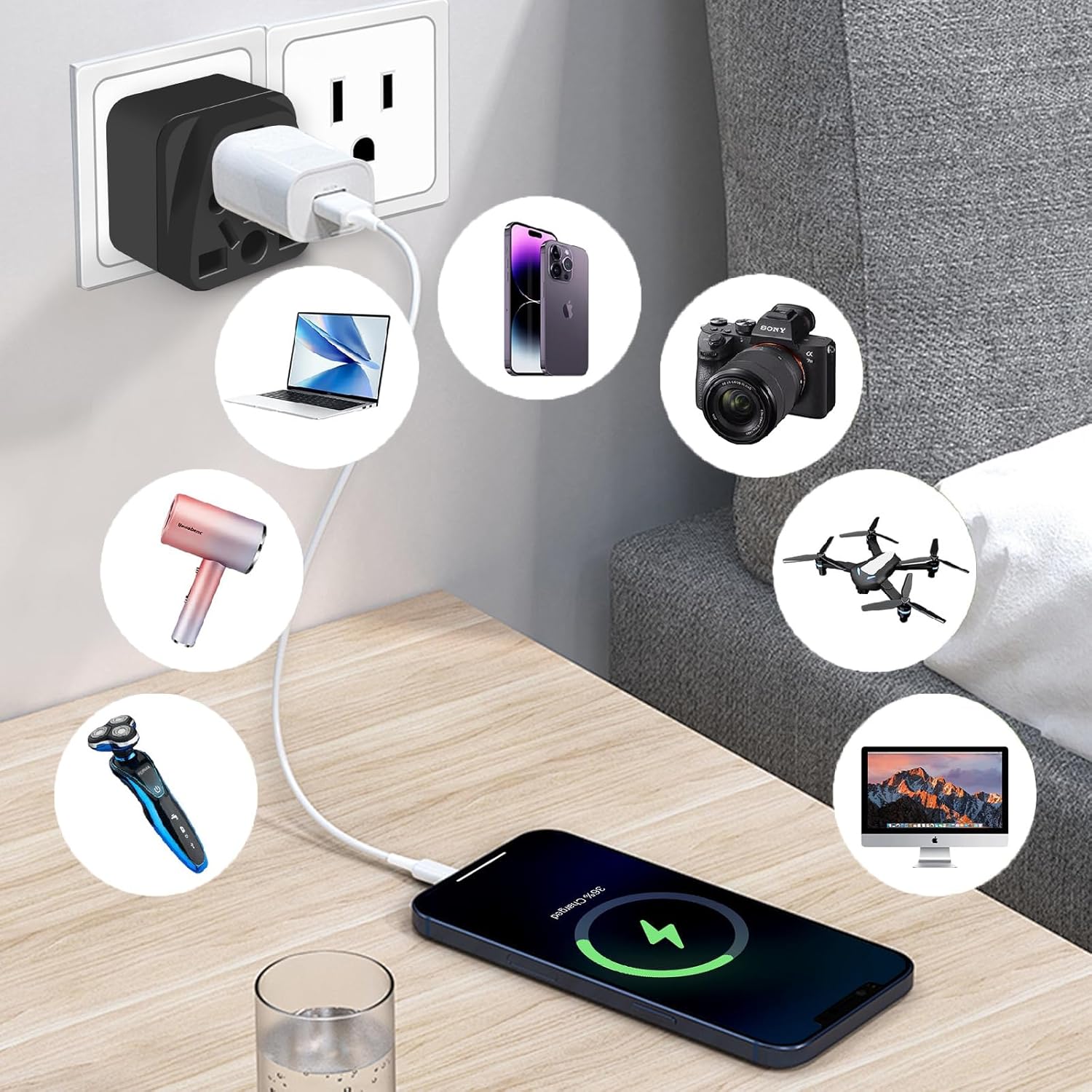 1740331706 Universal Travel Adapter for ChinaAustralia New Zealand2 in 1 Type I Plug AdapterIndia to China Plug with Dual OutputsPack of 1