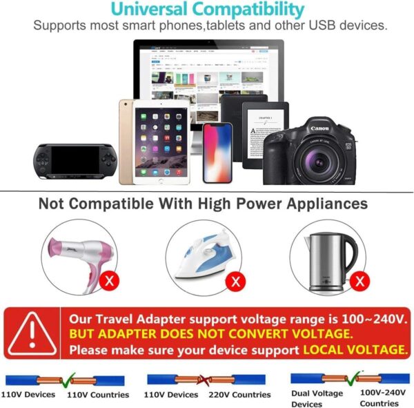 1740419955 Kienlix Universal Travel Adapter with Type C 3 in 1 Universal Adapter Plug Travel Essentials Accessories with 1 USB 1 USB C with 2.4A Travel Adaptor for Phone Laptop Mobile Tablet CUSB