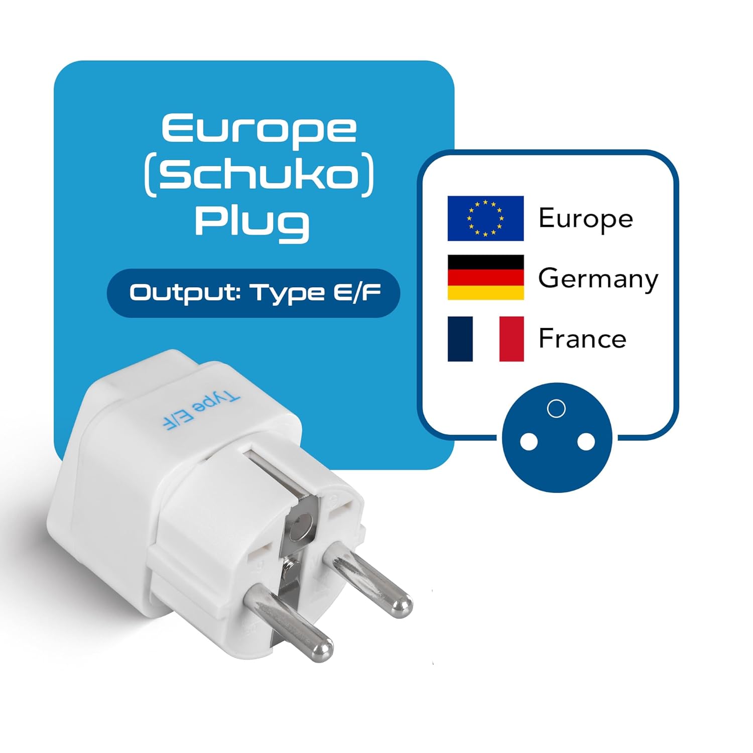 Ceptics India to European Travel Adapter Schuko Type EF India to Europe CE Certified RoHS Compliant White 1 Pack 5 Years Warranty
