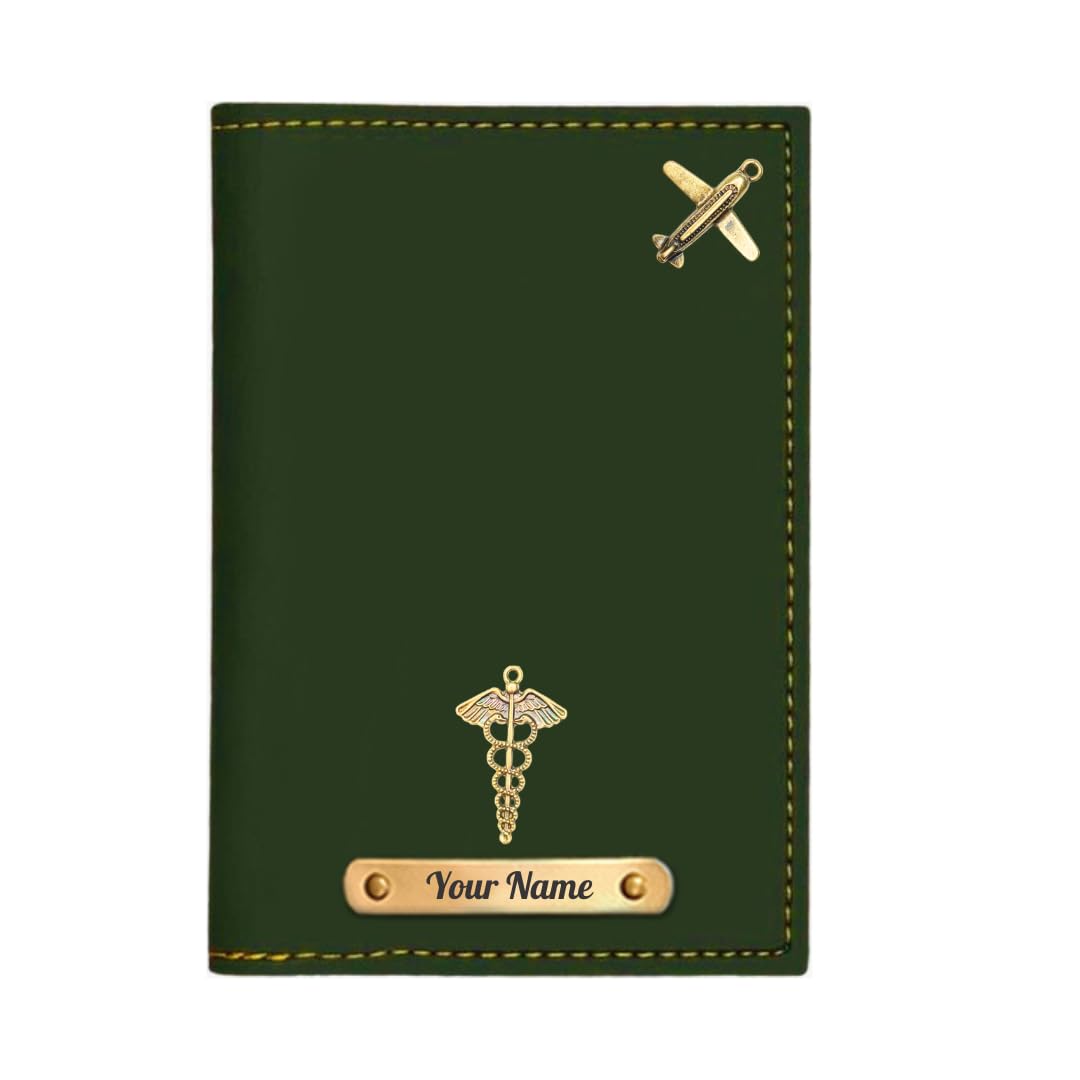 Giftana Personalised Passport Holder for Men and Women, Customized Passport Giftana Personalised Passport Holder for Men and Women, Customized Passport Cover with Name & Charms, Customised Vegan Leather Passport Cover Holder Personalised Birthday Gifts,Corporate Gift - Green