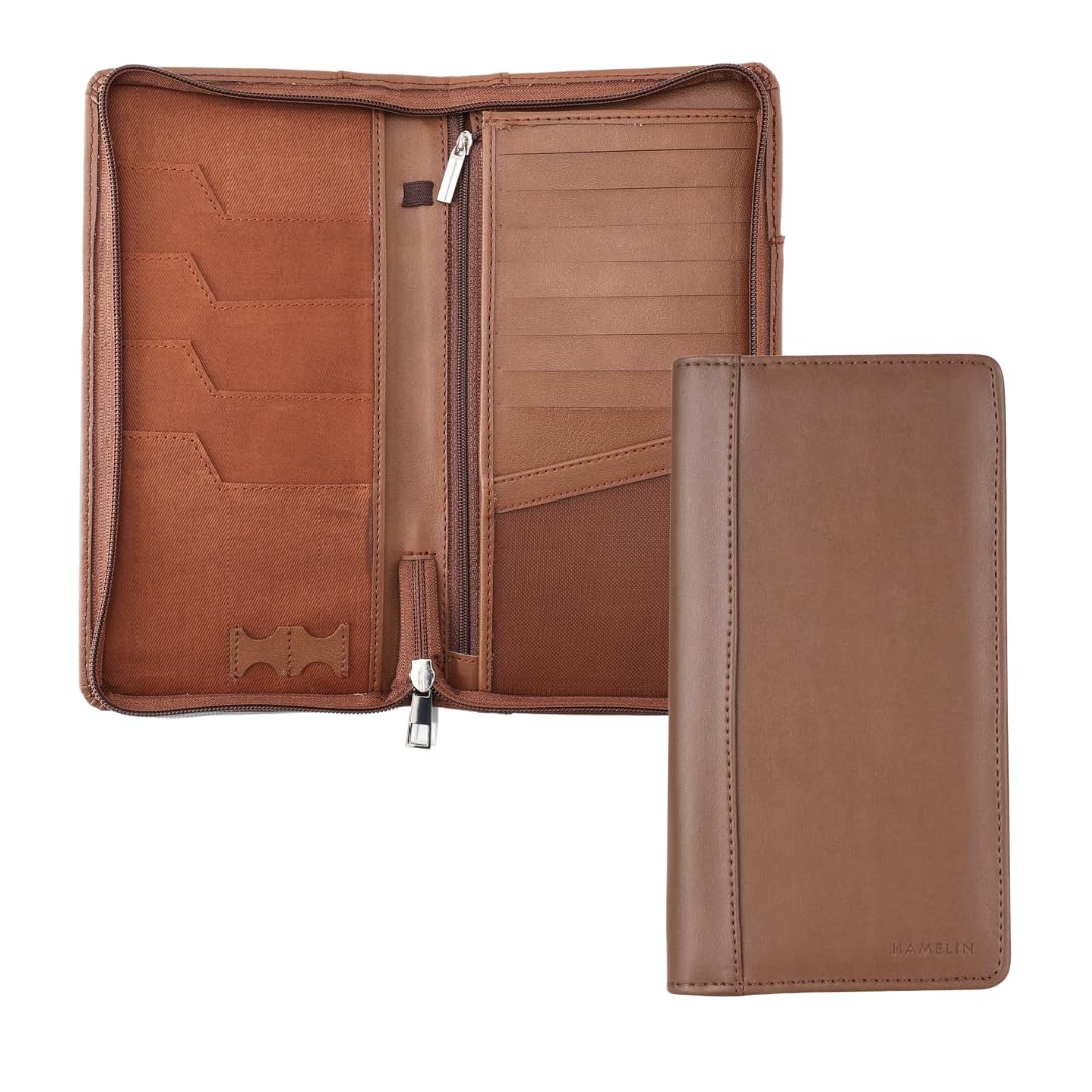 HAMELIN Unisex Passport Holder with RFID Blocking Technology | Vegan HAMELIN Unisex Passport Holder with RFID Blocking Technology | Vegan Leather Passport Cover,Travel Document Organiser|Passport Wallet with 4 Passport Slots,8 Card Holder Slots| Passport Holder-Caramel