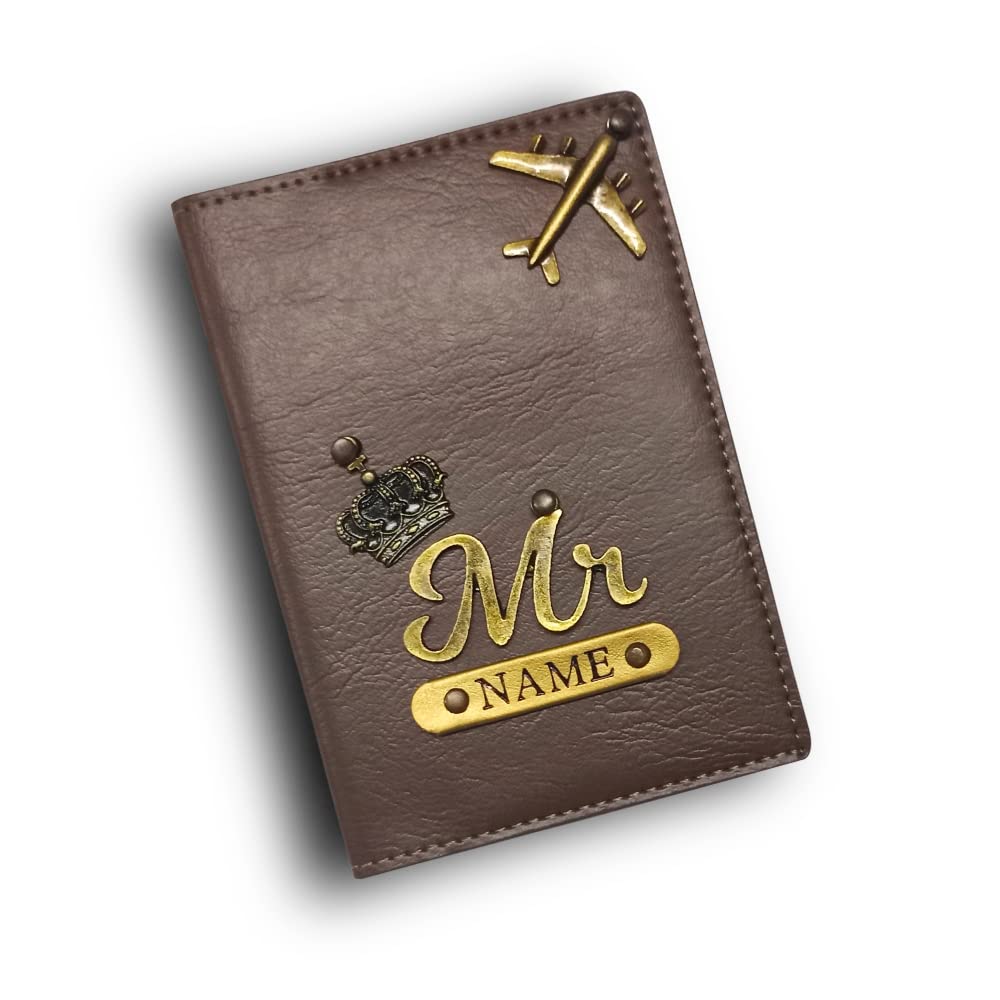 Little Cubess Dark Brown Personalized Passport Cover 2 Faux Leather Little Cubess Dark Brown Personalized Passport Cover 2 Faux Leather Passport Cover for Men's/Women's/Wallet/Bag