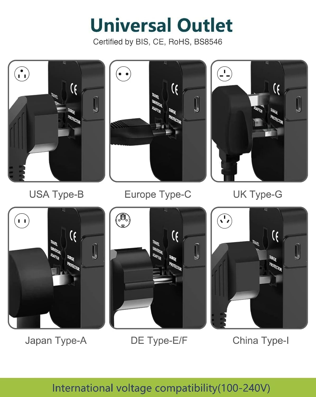 Wayona 38W Universal Travel Adapter with Type C USB A International Travel Adapter Portable Plug Socket USB A QC 3.0 18WType C PD 20W 3A Max Fast Charging Worldwide Travel Adapter