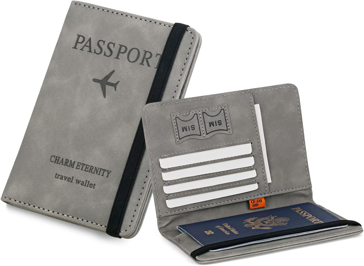 eerav RFID Blocking PU Leather Travel Passport Holder Cover Travel eerav RFID Blocking PU Leather Travel Passport Holder Cover Travel Wallet Organiser Passport Case Travel Document Organiser for Men & Women(14.8 X 11CM)(Grey)