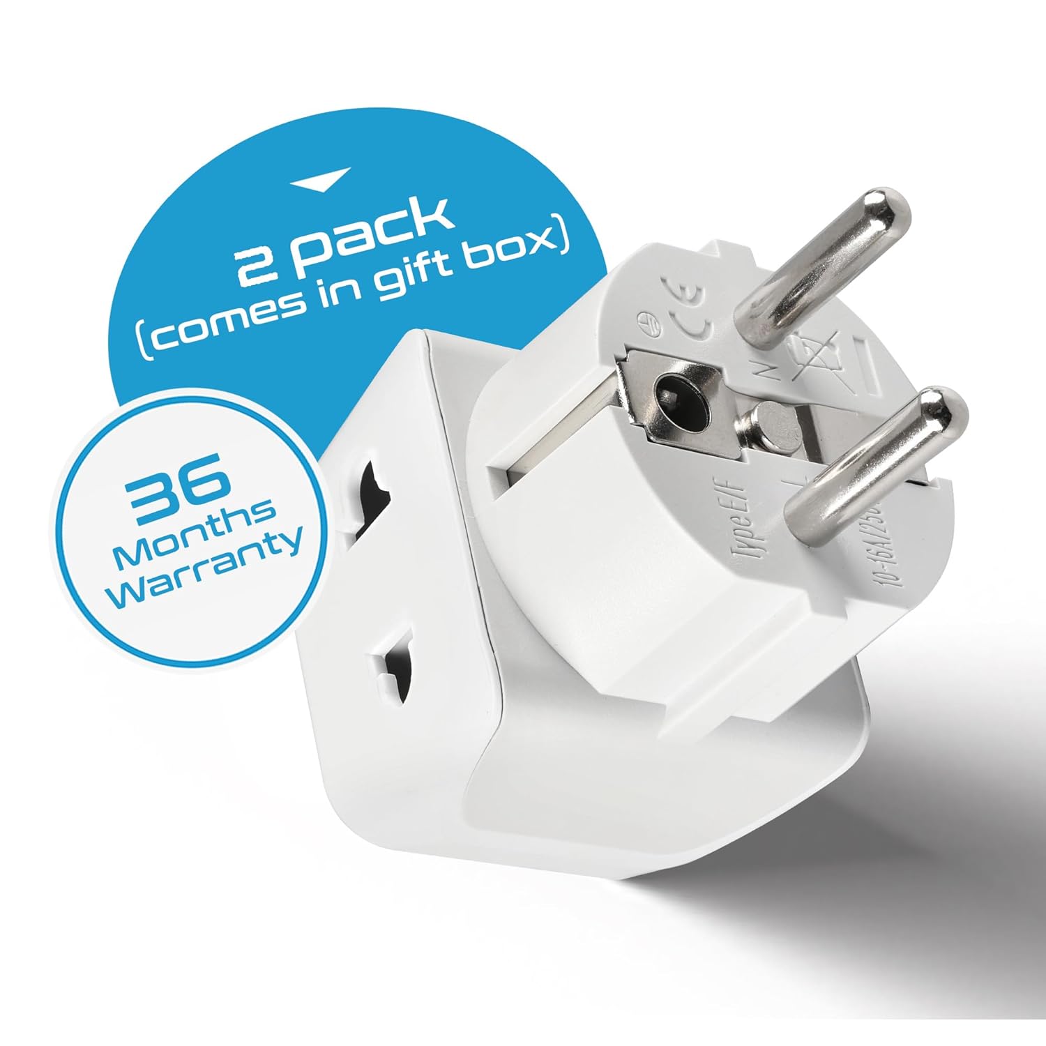 1740938782 Ceptics India to Europe Germany Travel Adapter Plug – 2 in 1 France Adapter Type EF CE Certified RoHS Compliant – White 2 Pack Lifetime Limited Warranty