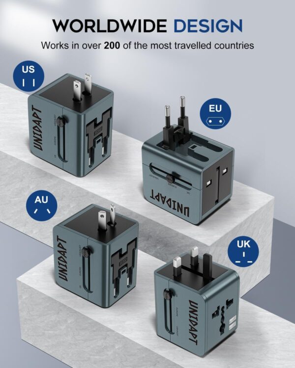 1741284607 Universal Charger Adapter Type C 2 USB Ports 15W International Universal Travel Adapter All in One Travel Charger Adapter for US UK Europe AU Worldwide AC Outlet Plugs Adapters Model 3