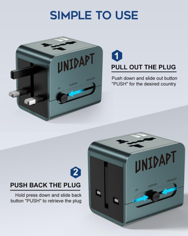 1741284609 Universal Charger Adapter Type C 2 USB Ports 15W International Universal Travel Adapter All in One Travel Charger Adapter for US UK Europe AU Worldwide AC Outlet Plugs Adapters Model 3
