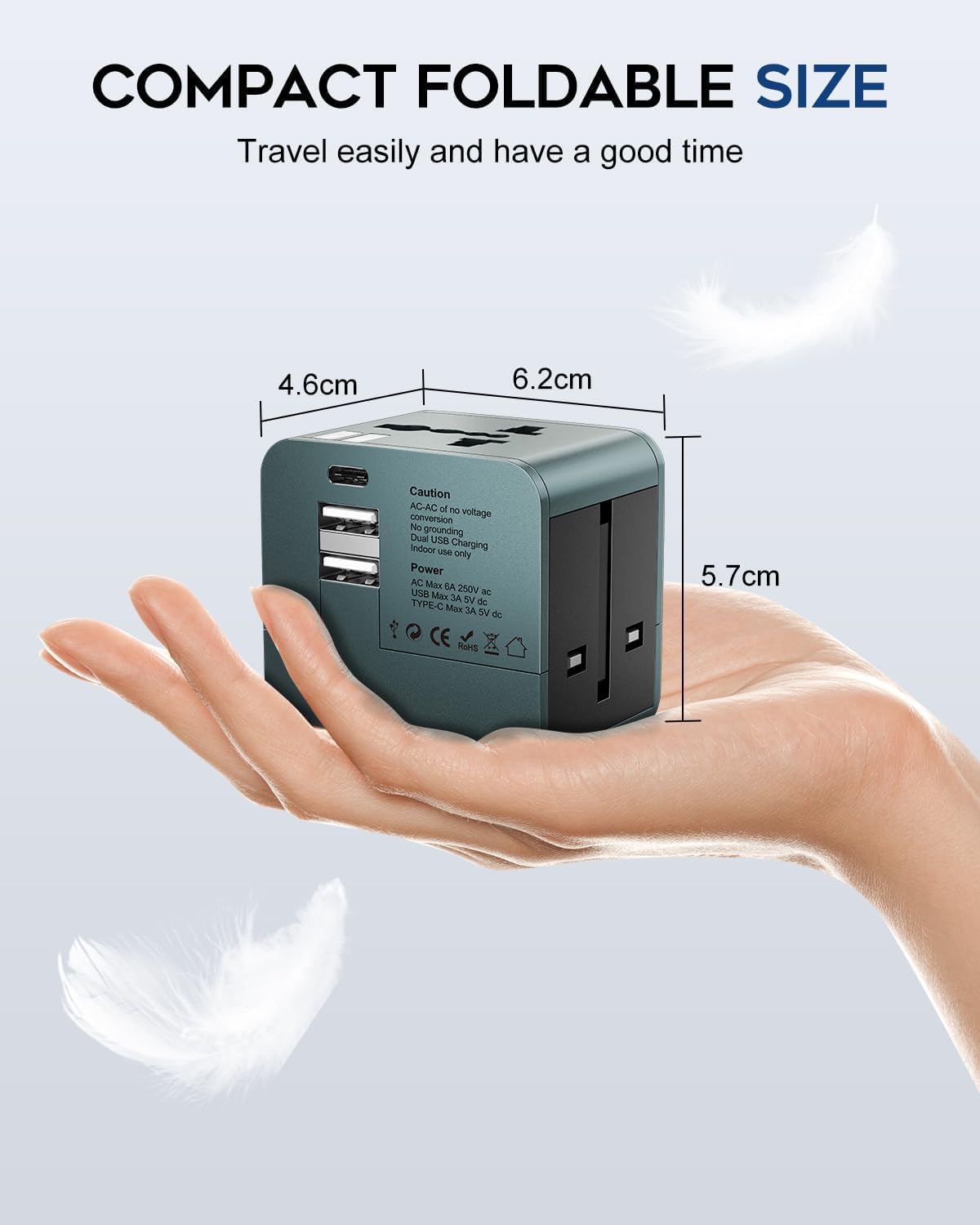 1741284614 Universal Charger Adapter Type C 2 USB Ports 15W International Universal Travel Adapter All in One Travel Charger Adapter for US UK Europe AU Worldwide AC Outlet Plugs Adapters Model 3