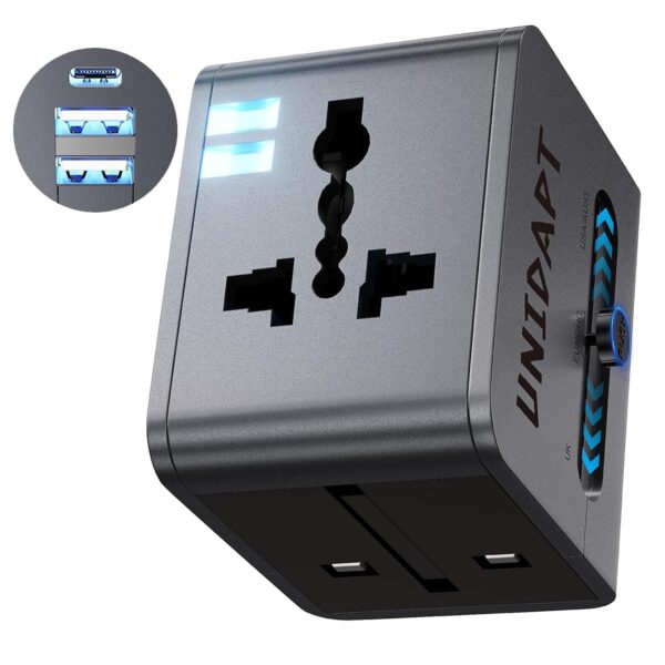 1741284616 Universal Charger Adapter Type C 2 USB Ports 15W International Universal Travel Adapter All in One Travel Charger Adapter for US UK Europe AU Worldwide AC Outlet Plugs Adapters Model 3
