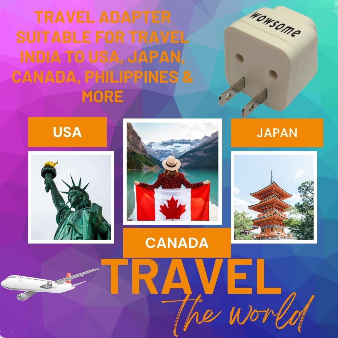 1741371058 WOWSOME 2 Pin Universal Conversion Plug for India to USA Japan Canada Travel Adapter Converter Plug 2pcs White