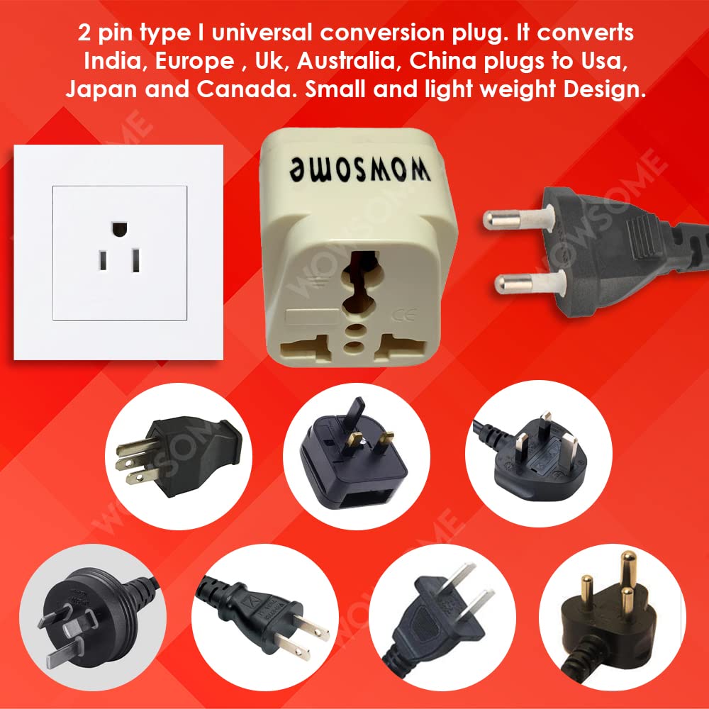1741371060 WOWSOME 2 Pin Universal Conversion Plug for India to USA Japan Canada Travel Adapter Converter Plug 2pcs White