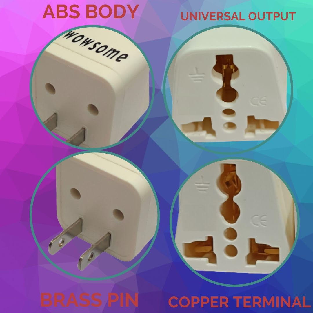 1741371062 WOWSOME 2 Pin Universal Conversion Plug for India to USA Japan Canada Travel Adapter Converter Plug 2pcs White