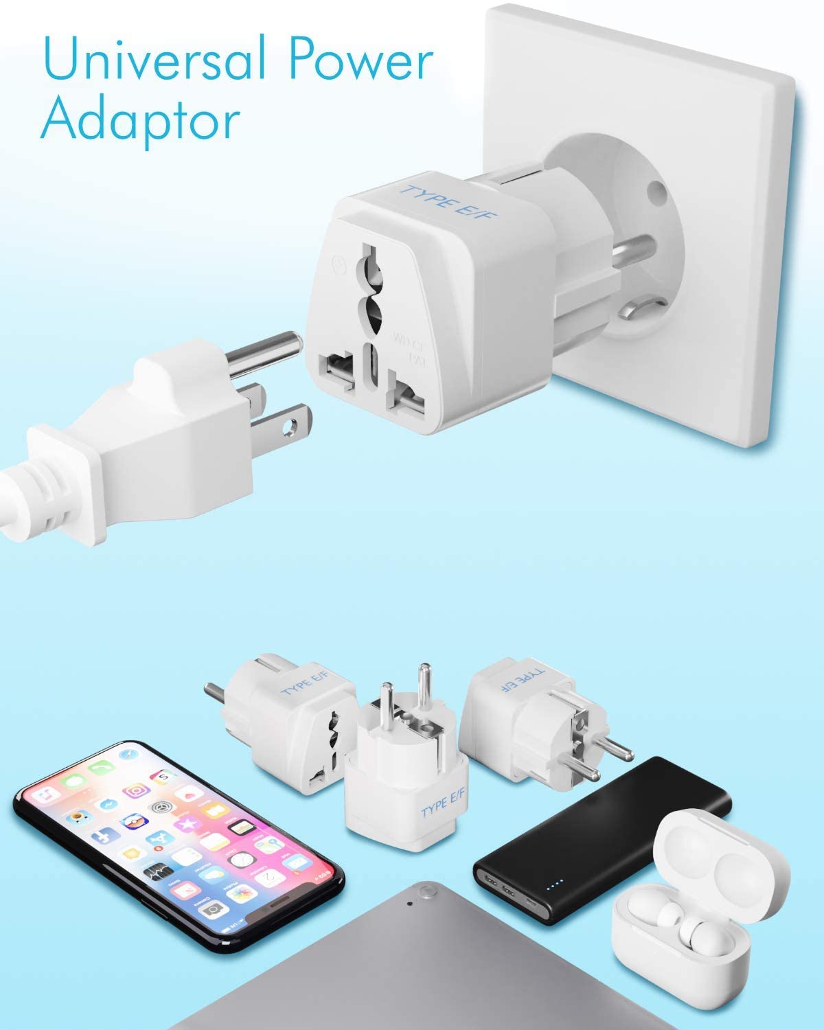 1741544029 InnovativeIQ India to Europe Schuko Plug Type EF Europe Plug Adapter 2 in 1 Universal Adapter for Europe Perfect for Laptop Camera Charger CE RoHS 5 Years Warranty Pack of 1 White