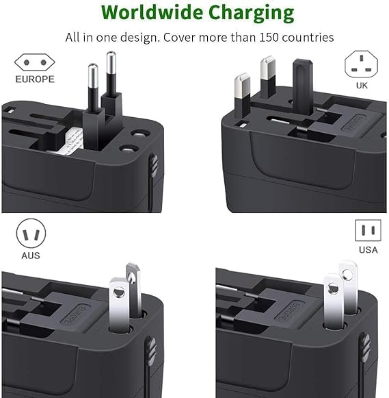 1741717091 The Esha Stores RTS Universal Travel Adapter International All in One Worldwide Travel Adapter and Wall Charger with USB Ports with Multi Type Power Outlet USB Black