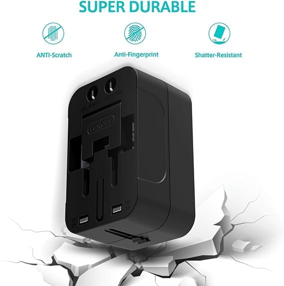 1741717094 The Esha Stores RTS Universal Travel Adapter International All in One Worldwide Travel Adapter and Wall Charger with USB Ports with Multi Type Power Outlet USB Black