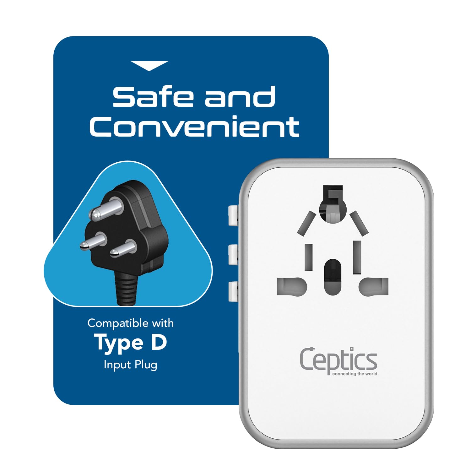 1742062965 Ceptics 6 in 1 Universal Travel Adapter with Type C Worldwide Travel Adapter Universal Plug Socket 3xUSB A 1xPDQC 3.0 1x USB C W3.1A Fast Charging International Travel Adapter White