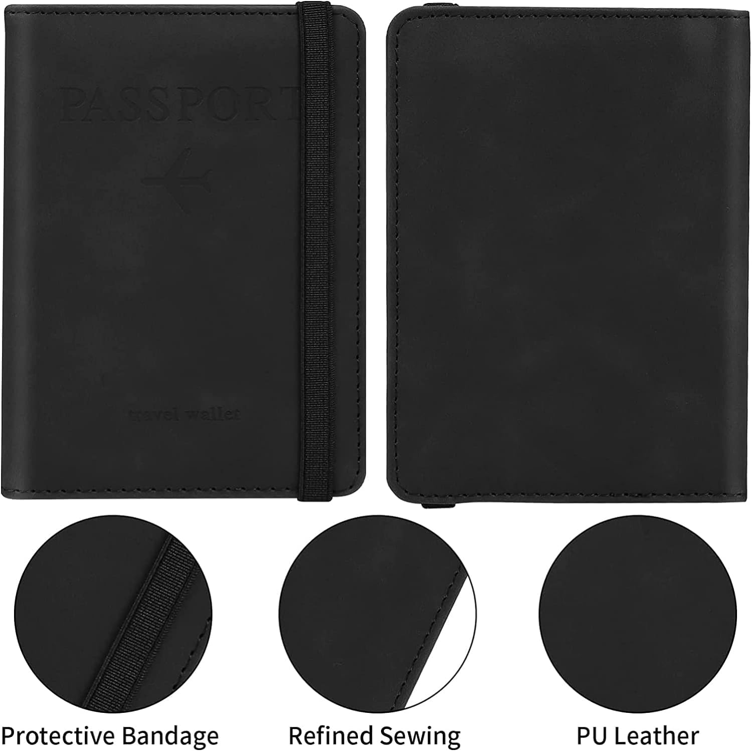 1742841131 REWOP Passport Cover RFID Blocking PU Leather Travel Passport Holder Cover Travel Wallet Organiser Passport Case Travel Document Organiser for Men Women 14.8 X 11CM Jet Black