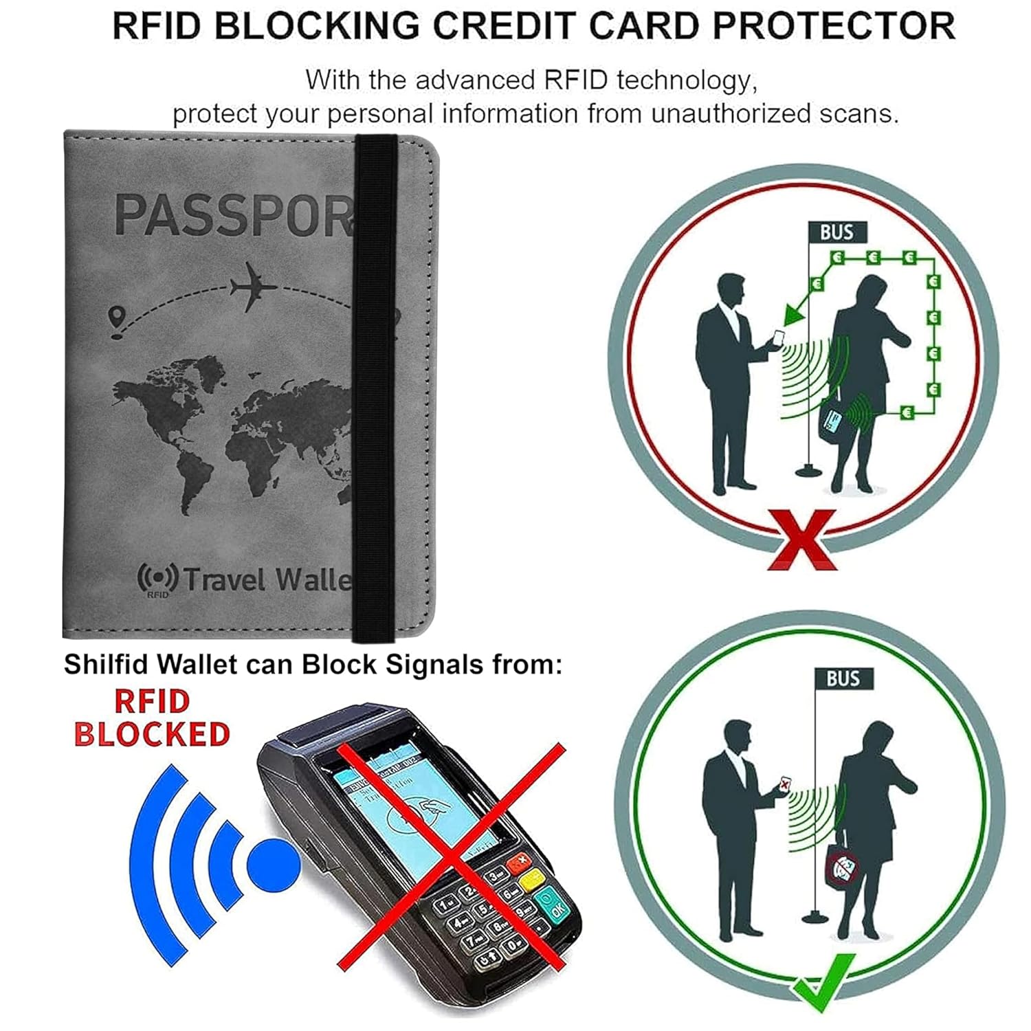 1742927621 Storite 2 Pack Grey RFID Blocking PU Leather Travel Passport Holder Cover Travel Wallet Organiser Passport Case Travel Document Organiser for Men Women 14.8 X 11CM Grey