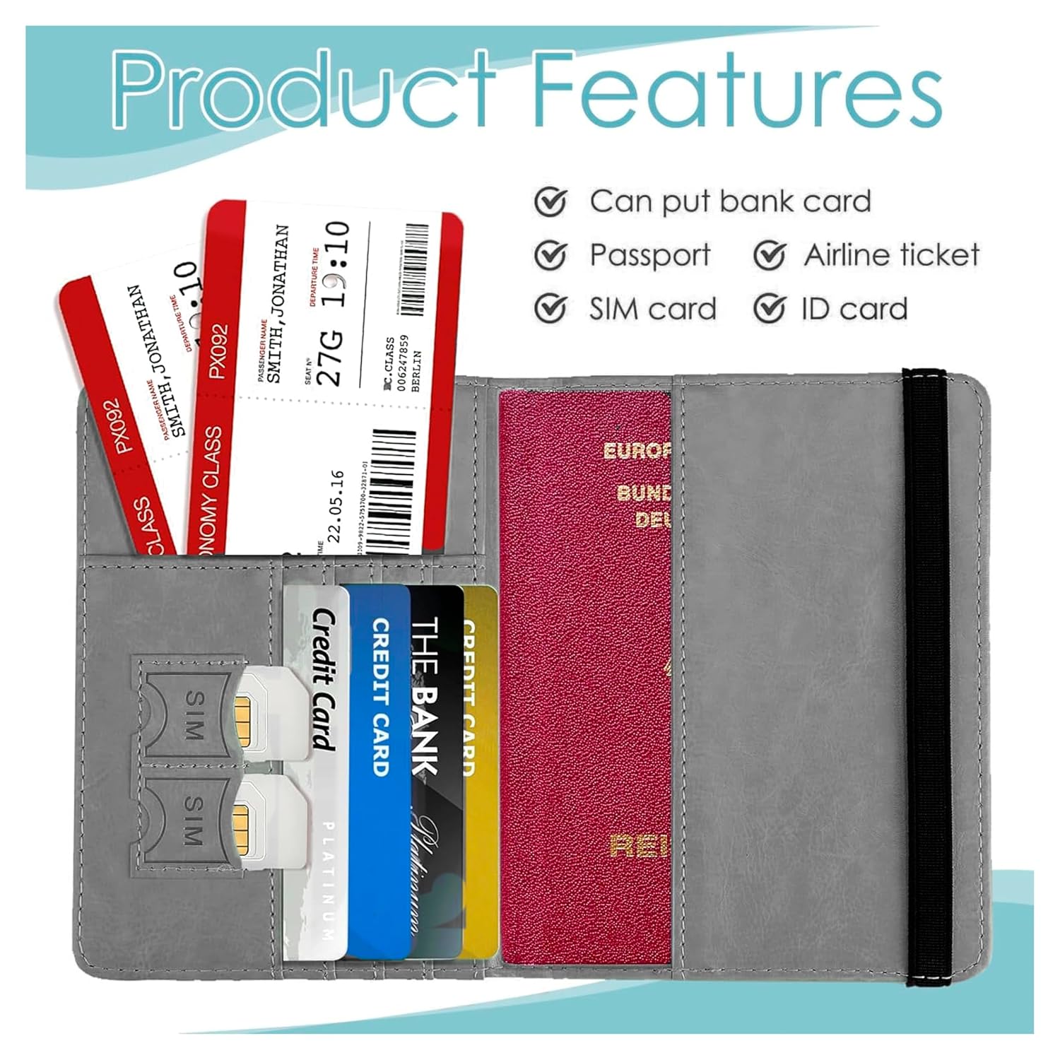 1742927622 Storite 2 Pack Grey RFID Blocking PU Leather Travel Passport Holder Cover Travel Wallet Organiser Passport Case Travel Document Organiser for Men Women 14.8 X 11CM Grey
