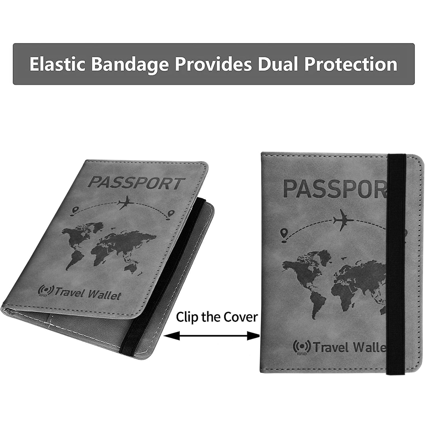 1742927627 Storite 2 Pack Grey RFID Blocking PU Leather Travel Passport Holder Cover Travel Wallet Organiser Passport Case Travel Document Organiser for Men Women 14.8 X 11CM Grey