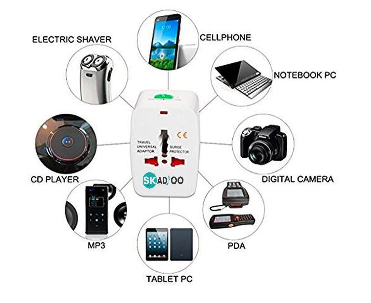 1743014175 SKADIOO Universal Charger Adapter 240V 2 Years Warranty Universal Travel Adapter All in One International Travel Adapter for 150 Countries Set of 2 White