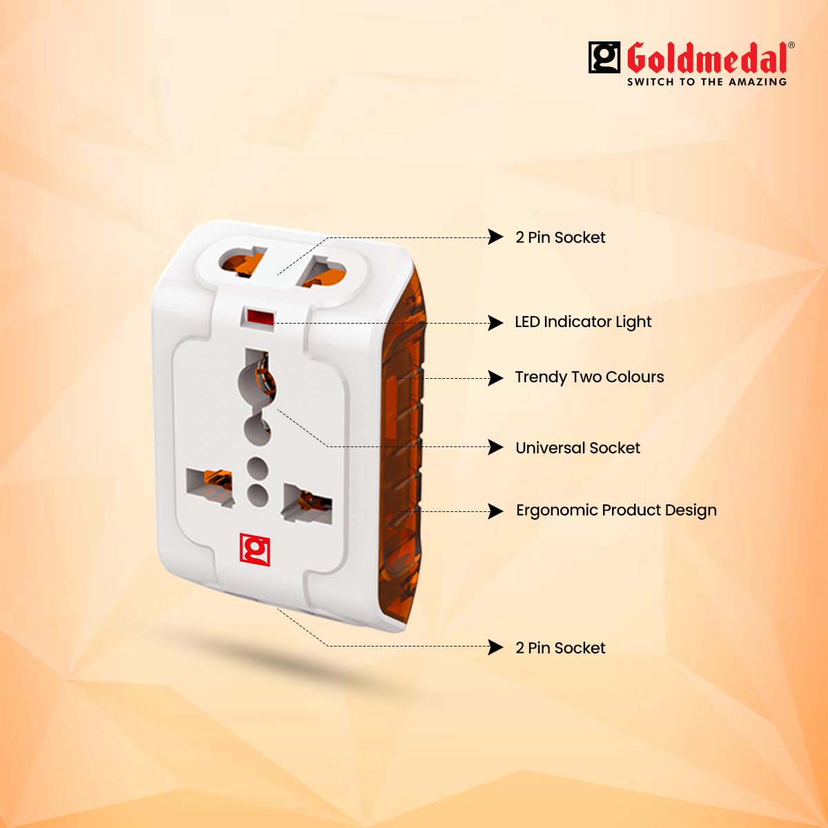 1743100922_Goldmedal-Spice-3-Pin-240V-Universal-Travel-Adaptor-with-LED-Indicator-White-Pack-of-1-Compatible-with-Worldwide-Plugs.jpg 1743100922 Goldmedal Spice 3 Pin 240V Universal Travel Adaptor with LED Indicator White Pack of 1 Compatible with Worldwide Plugs