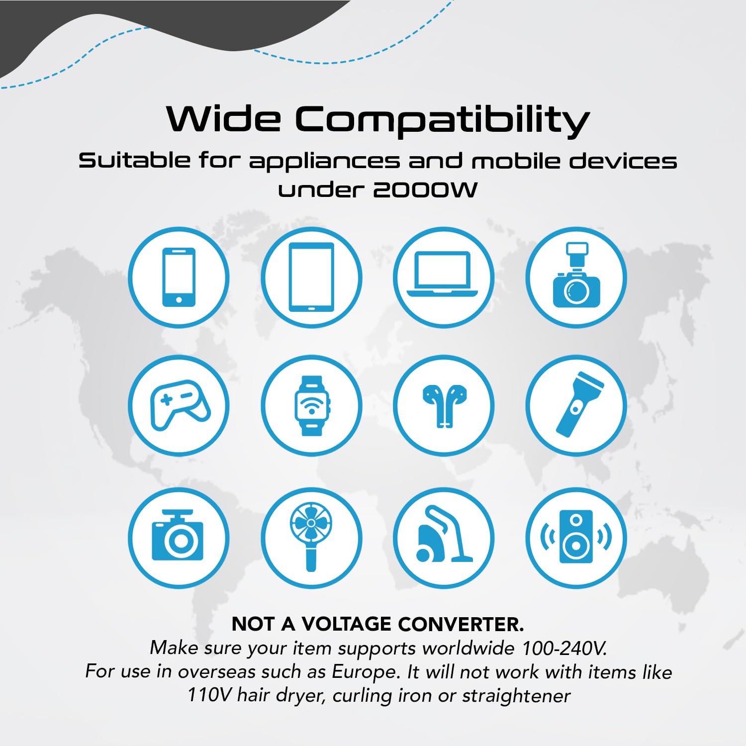 1743273962 Ceptics International Travel Adapter Universal Charger 2X 2.4A USB A with 15W Output Universal Socket for Global use CE RoHS Certified– BlackWhite