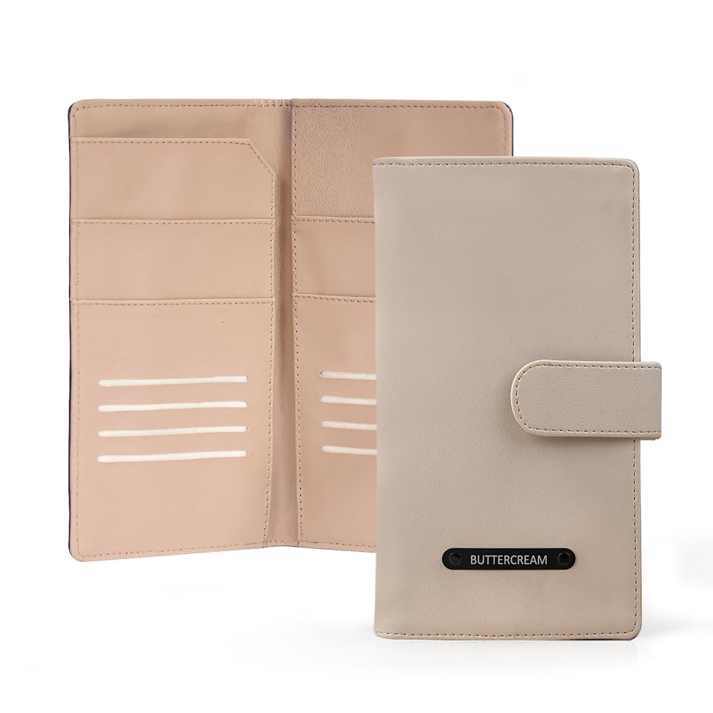 Custo Vegan Leather Family Travel Organizer, Customized Family 4 Passport Custo Vegan Leather Family Travel Organizer, Customized Family 4 Passport Holder, ID & Document Organizer, Personalized Sleek Travel Wallet (Buttercream)