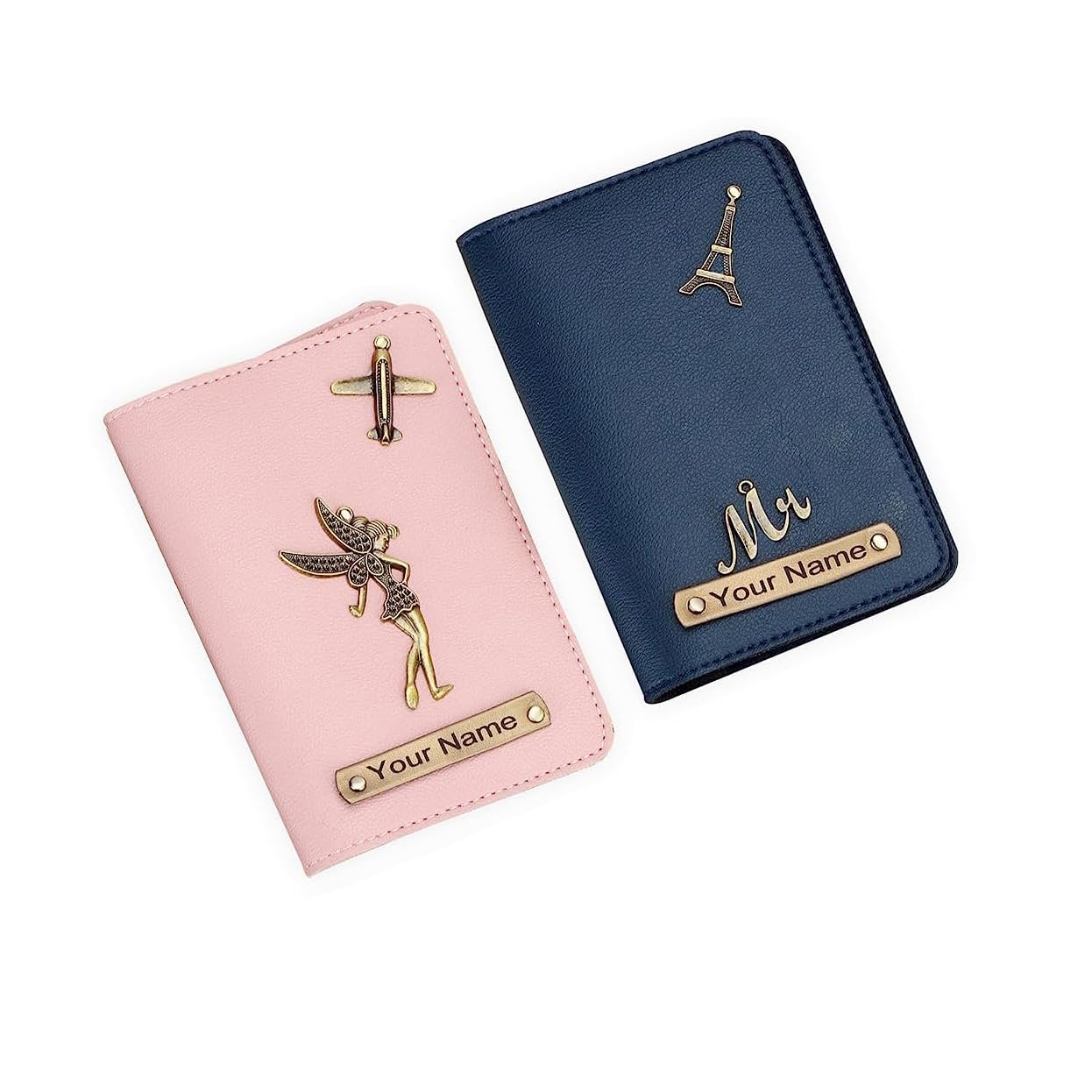 Decorhomz Couple Passport Combo Cover Personalized Passport Holder with Name Decorhomz Couple Passport Combo Cover Personalized Passport Holder with Name and Charms for Premium Vegan Leather Customised Gifts for Men and Women (Pack of 2)