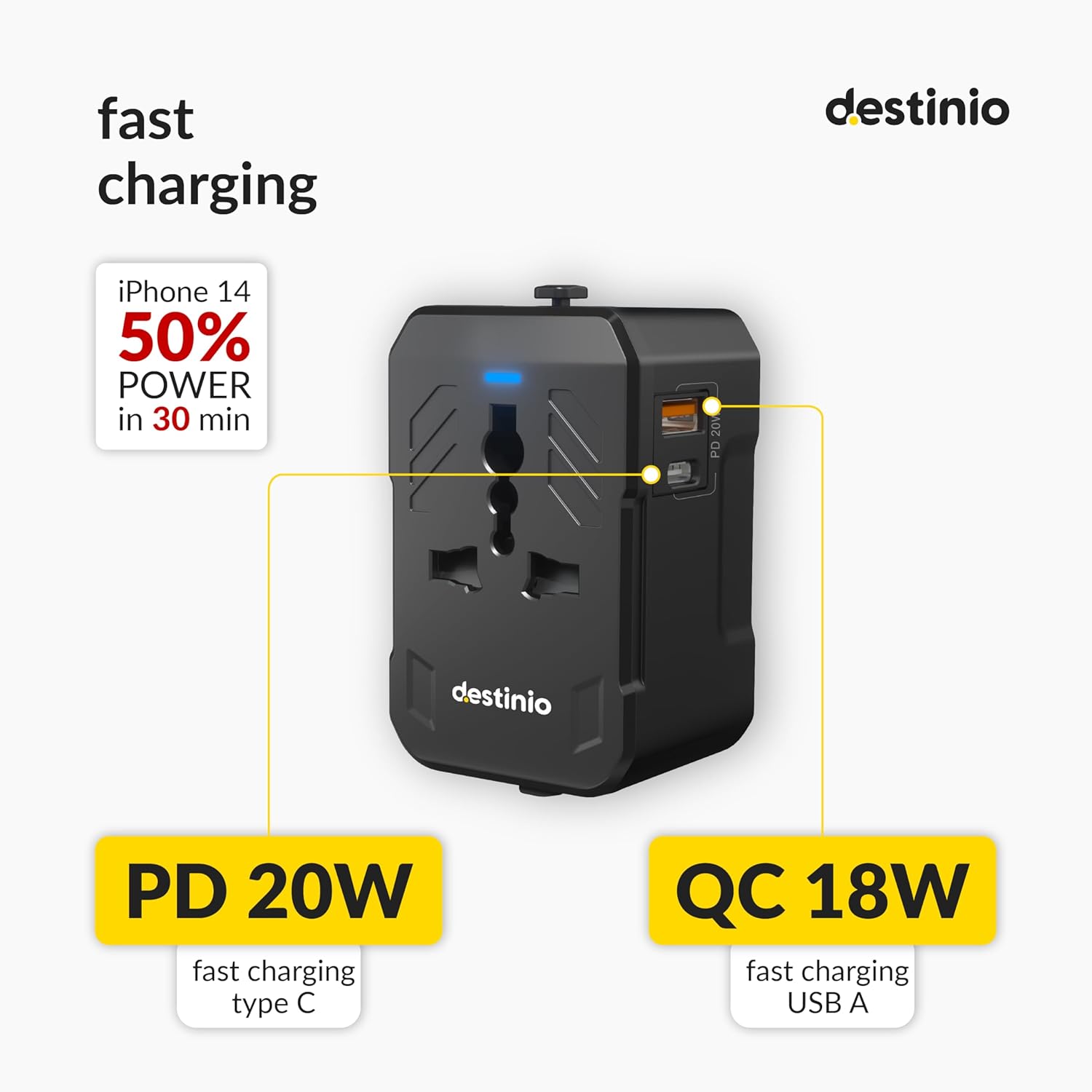 Destinio-Universal-Charger-Adapter-with-Type-C-20W-PD-Type-C-18W-QC-USB-A-International-Worldwide-All-in-One-Travel-Charger-Plug-with-Universal-Socket-for-USA-CanadaUK-Europe-Dubai-More.jpg Destinio Universal Charger Adapter with Type C 20W PD Type C 18W QC USB A International Worldwide All in One Travel Charger Plug with Universal Socket for USA CanadaUK Europe Dubai More