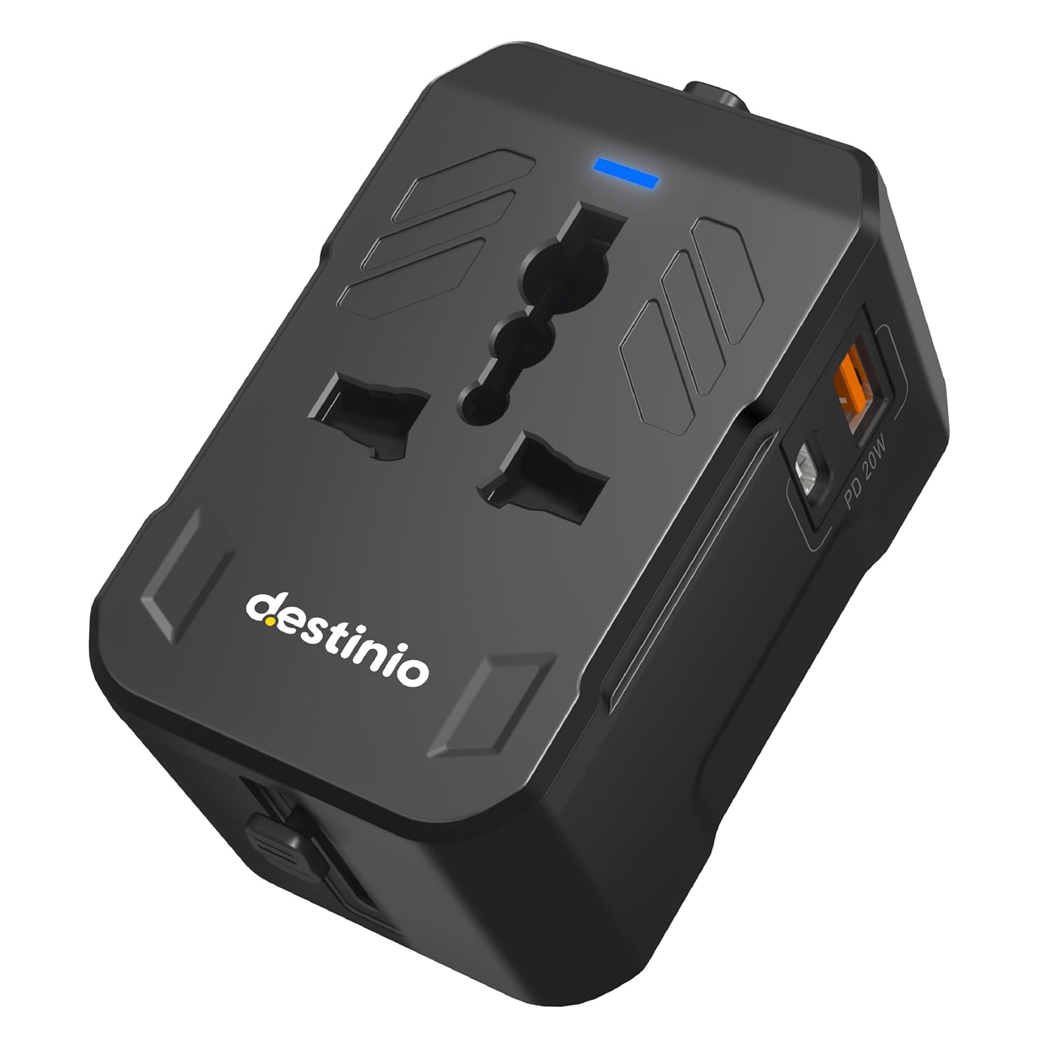 Destinio Universal Charger Adapter with Type C- 20W PD Type Destinio Universal Charger Adapter with Type C- 20W PD Type C + 18W QC USB A - International Worldwide All in One Travel Charger Plug with Universal Socket for USA, Canada,UK, Europe, Dubai, & More