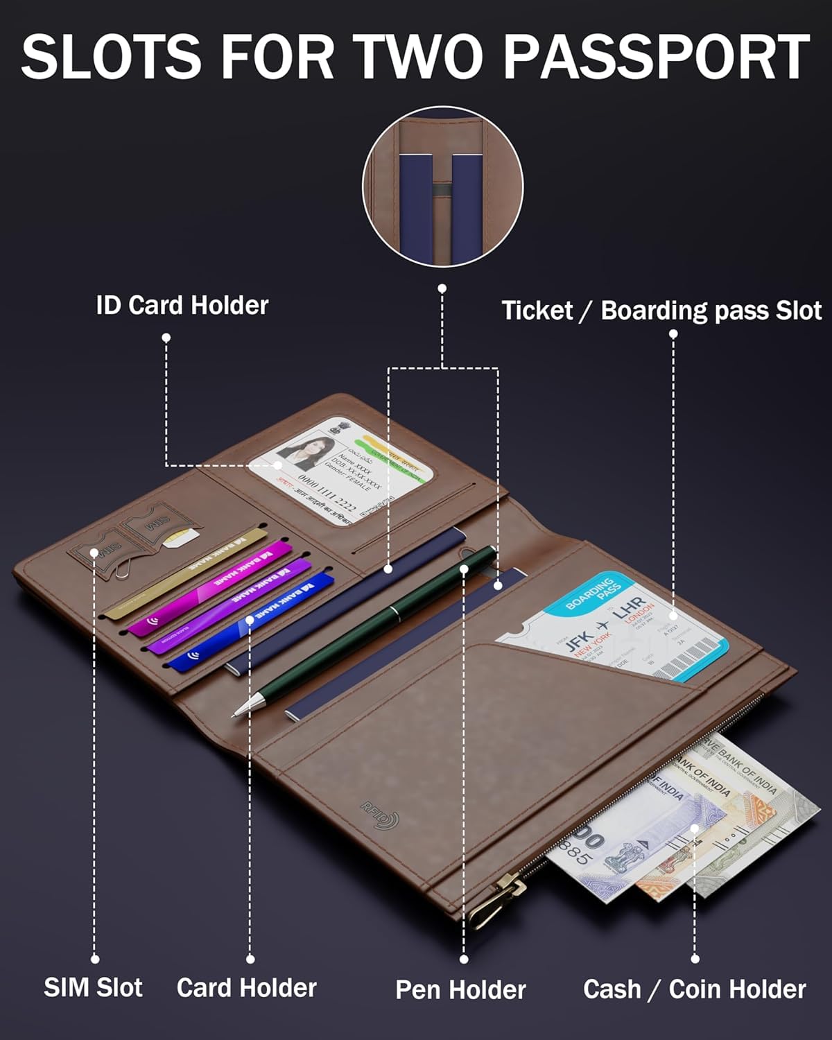 FEDUS Premium Passport Holder for Men Passport Holder for Women Passport Cover Case Wallet with Card Holder RFID Protected Travel Accessories Organiser Brown Faux Leather