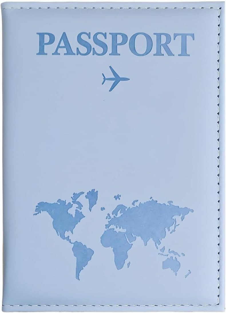 Map Design Passport Holder Cover, Portable Universal Passport Cover For Women Men, Pu Leather Airplane Travel Wallet Case Organizer For Passport Credit Cards Boarding Passes Travel Cover (Blue)