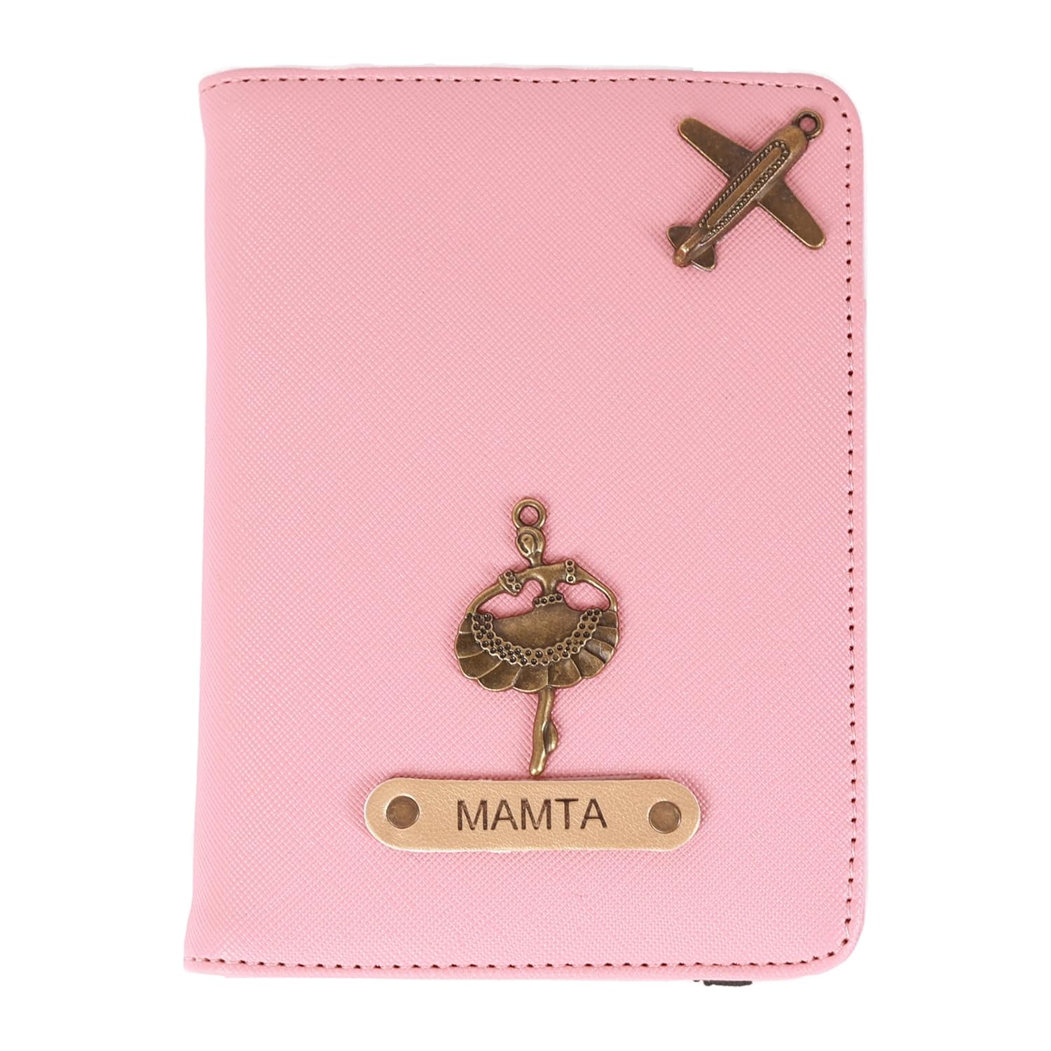 Mekhush Personalized Lined Textured Vegan Leather Passport Cover with Customised Mekhush Personalized Lined Textured Vegan Leather Passport Cover with Customised Name & Charm | Corporate Gifting Option (Peach)