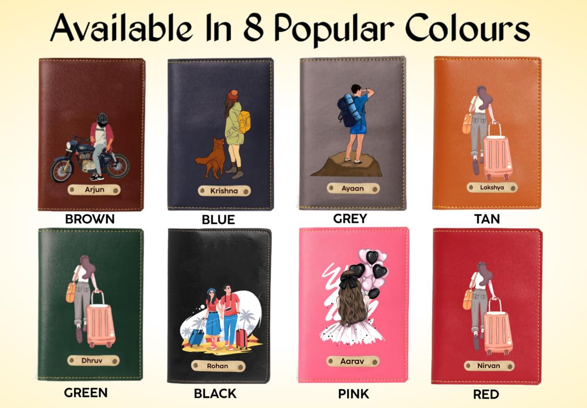 NAVYA ROYAL ART Faux Vegan Leather Customized Passport Cover, Passport NAVYA ROYAL ART Faux Vegan Leather Customized Passport Cover, Passport Holder for Men, Women & Kids - Travel Accessories Passport Wallet for Trips with Custom Name (Brown)