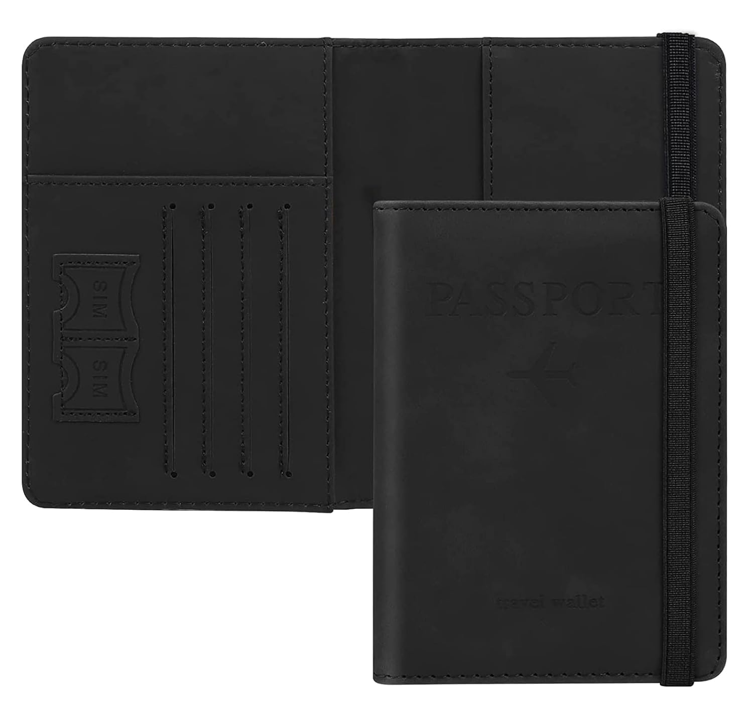 REWOP Passport Cover RFID Blocking PU Leather Travel Passport Holder Cover Travel Wallet Organiser Passport Case Travel Document Organiser for Men & Women (14.8 X 11CM) (Jet Black)