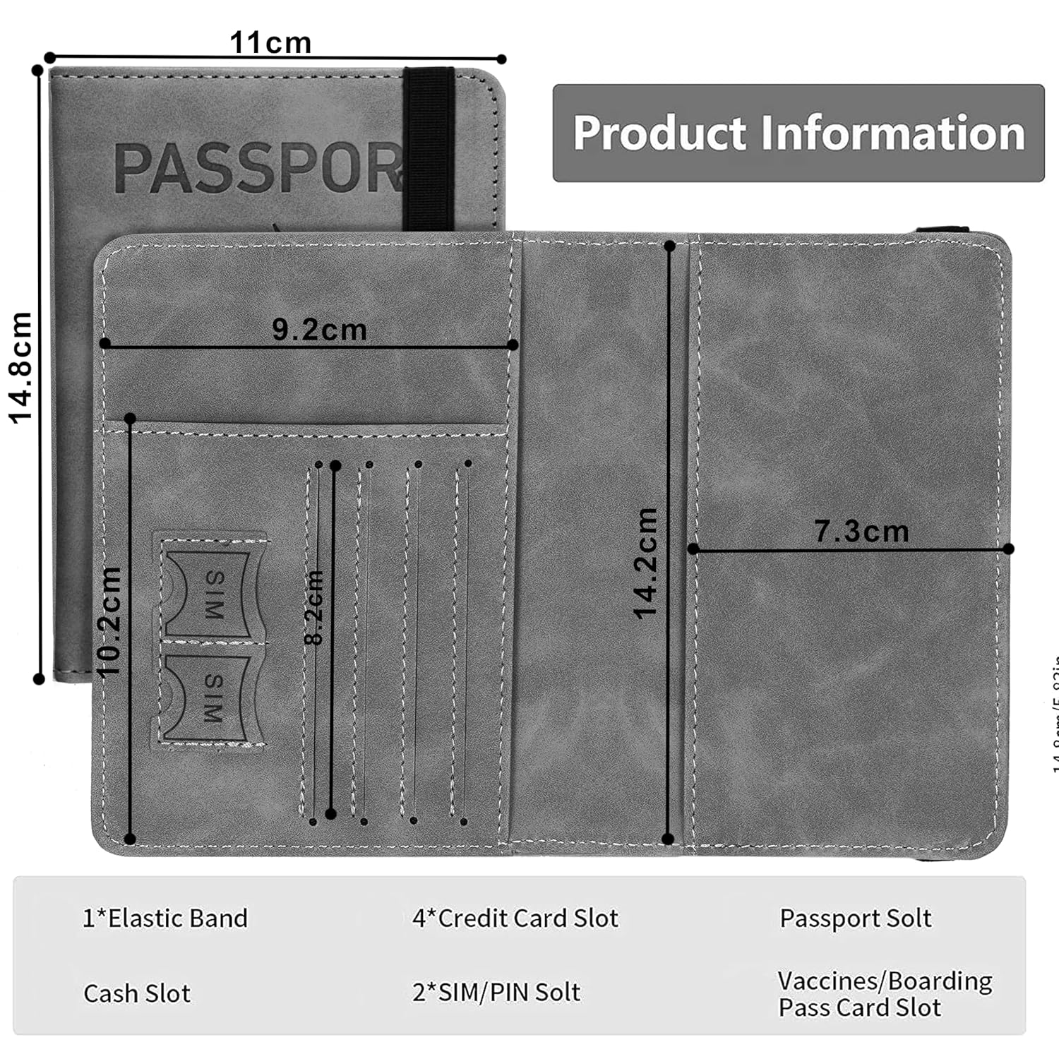 Storite 2 Pack Grey RFID Blocking PU Leather Travel Passport Holder Cover Travel Wallet Organiser Passport Case Travel Document Organiser for Men Women 14.8 X 11CM Grey